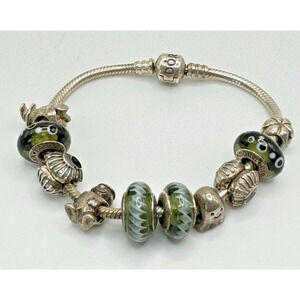 Authentic Pandora 925 sterling silver 7.5" charm bracelet w/10 charms 50.28G